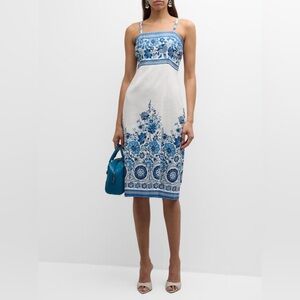 ELIE TAHARI Annalise Cascade Garden Print Linen Dress, Size 8